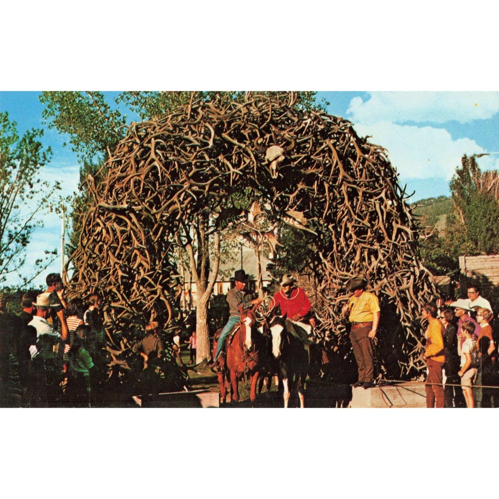 Vintage Elk Horn Arch Jackson Wyoming Postcard ES-66 Jackson Hole Antler Arch